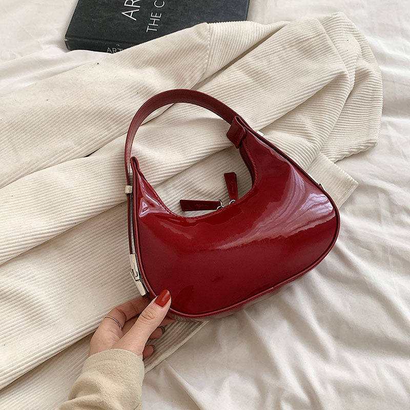 Women's Crescent Shaped Shiny Shoulder Bag - Women's Armpit Bag