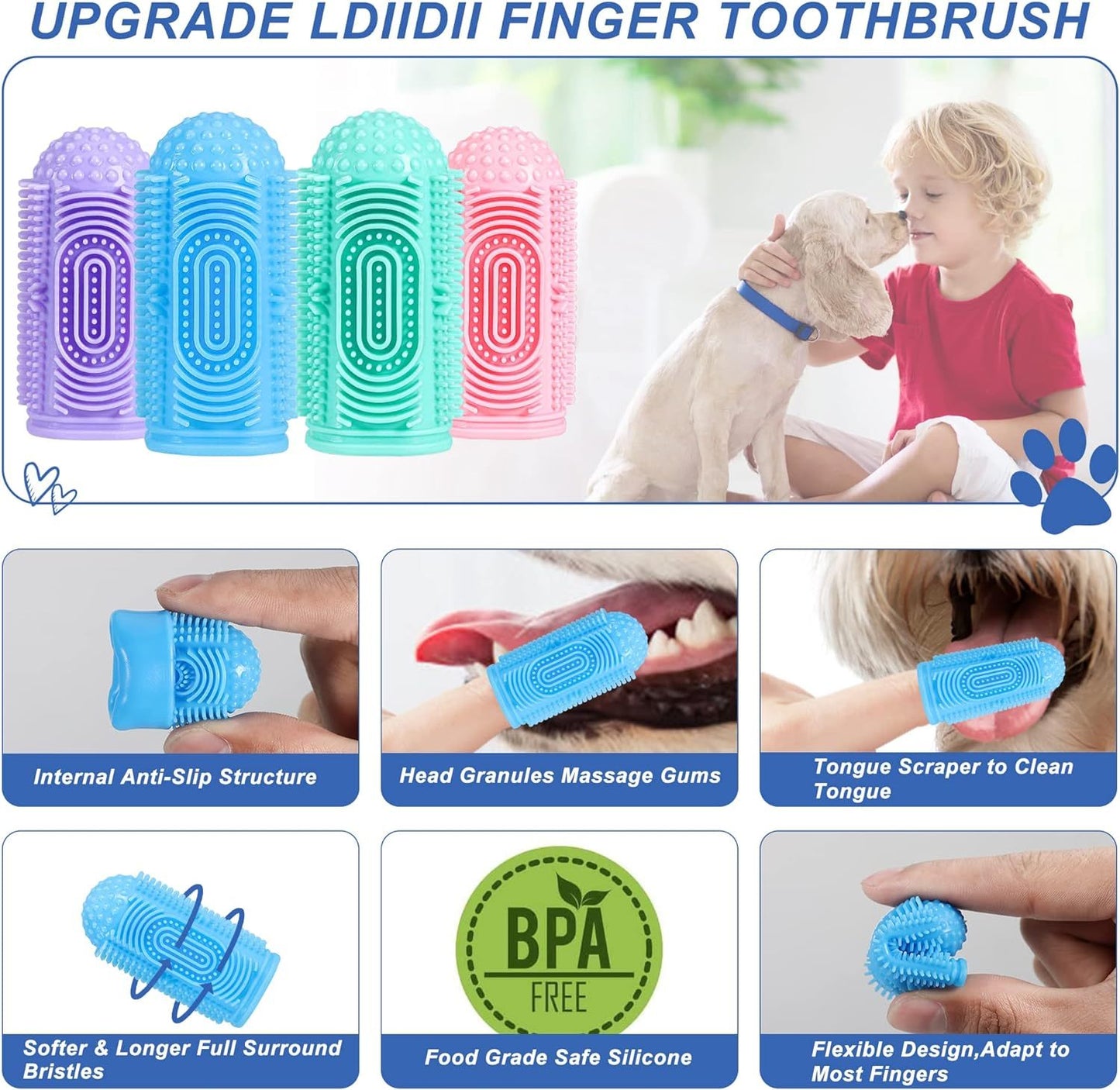 Dog Toothbrush and Cleaning Kit, Dog Finger Toothbrush, Cat Toothbrush