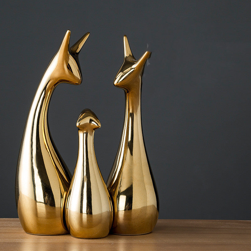 Gold/Silver Ceramic Apple & Deer Figurines