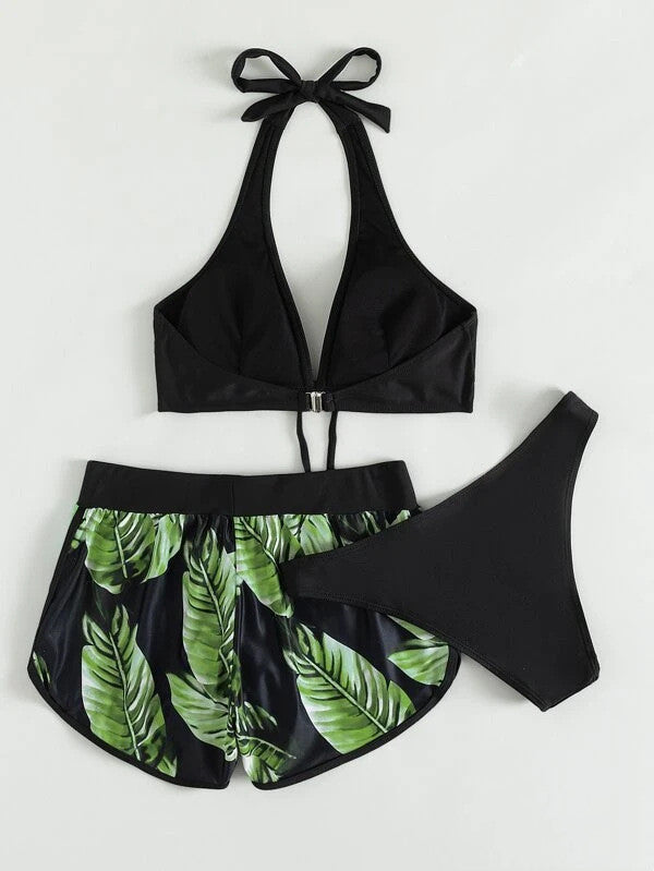 Leaf Patterned Bikini Shorts