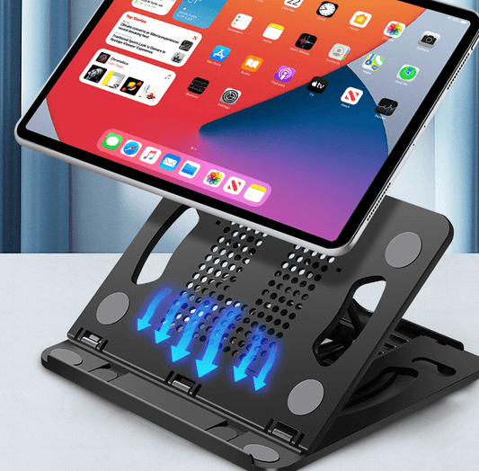 Cooling desktop stand for tablets and computers