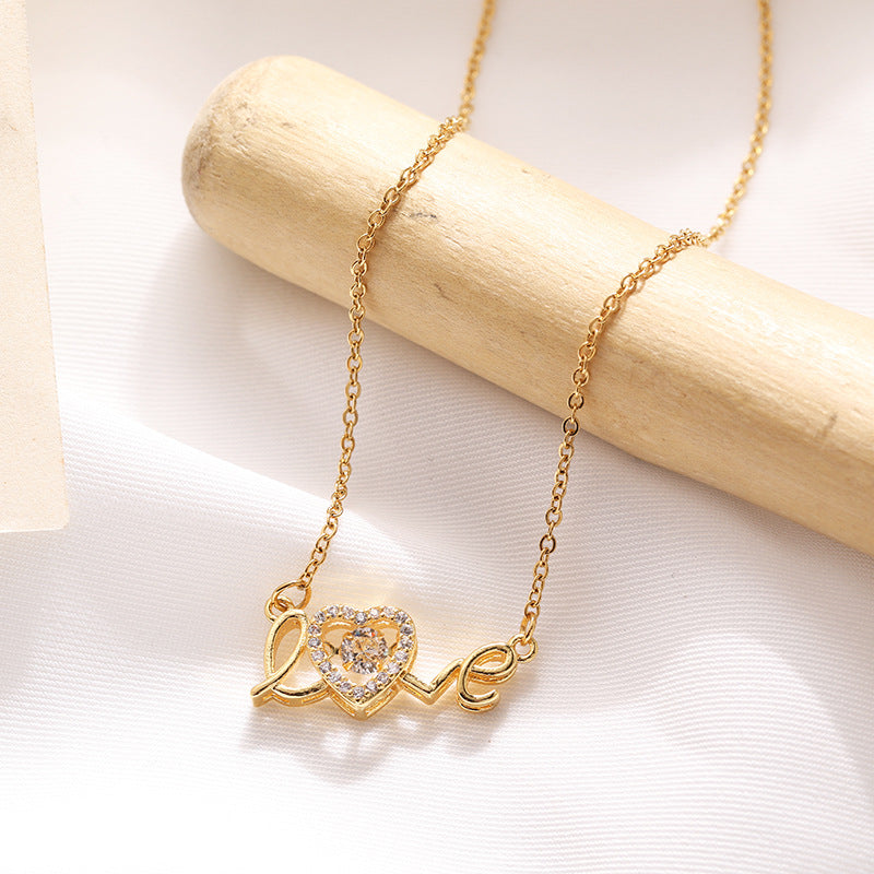 love necklace & Love Necklace & gold color crystal love necklace