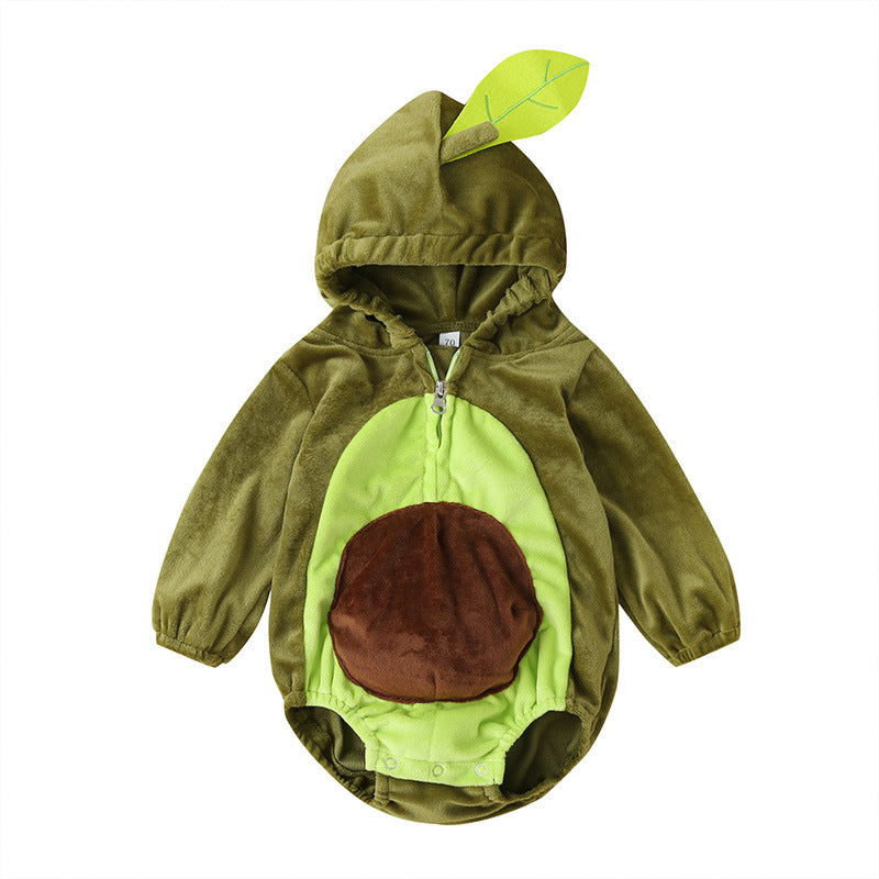 baby avocado cartoon long sleeve jumpsuit - baby avocado hooded jumpsuit