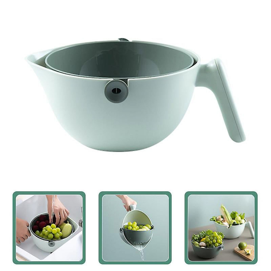 Double Layer Rotating Handle Fruit and Vegetable Drainage Basket