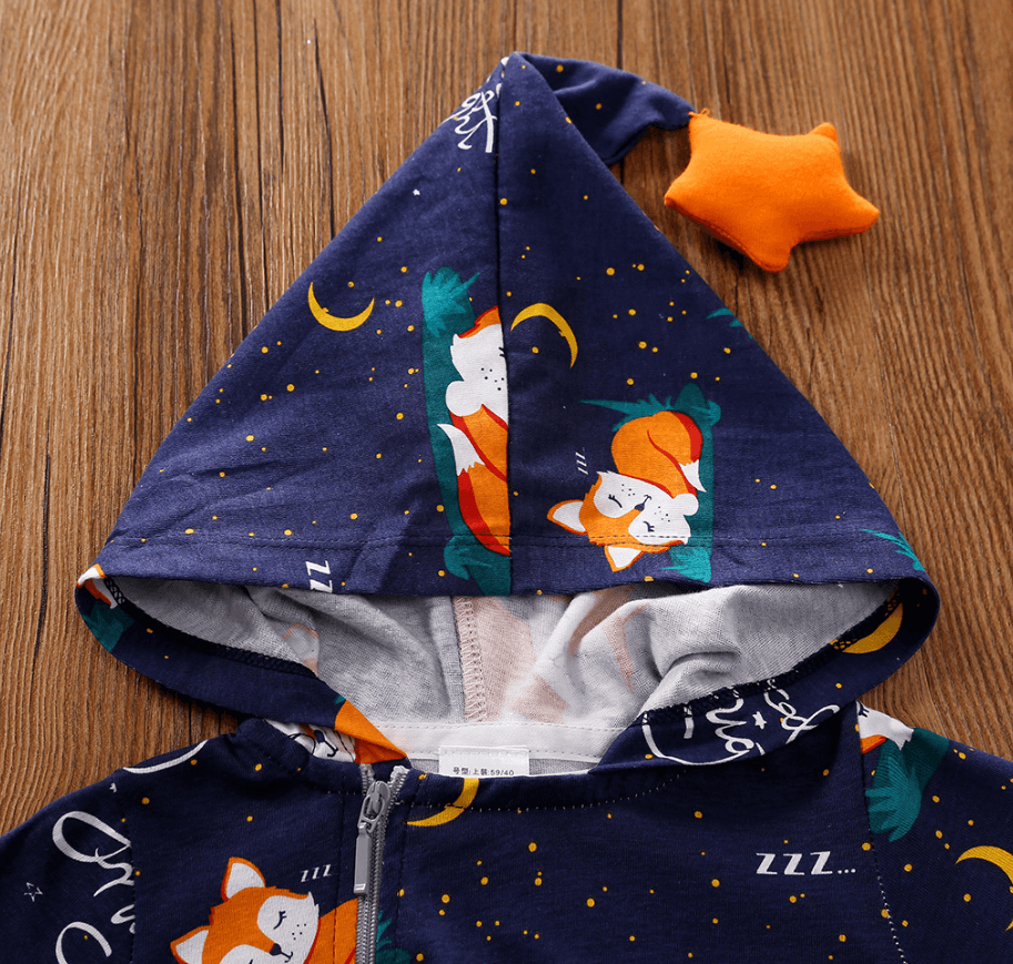 baby unisex long sleeve hooded jumpsuit - Fox print baby jumpsuit