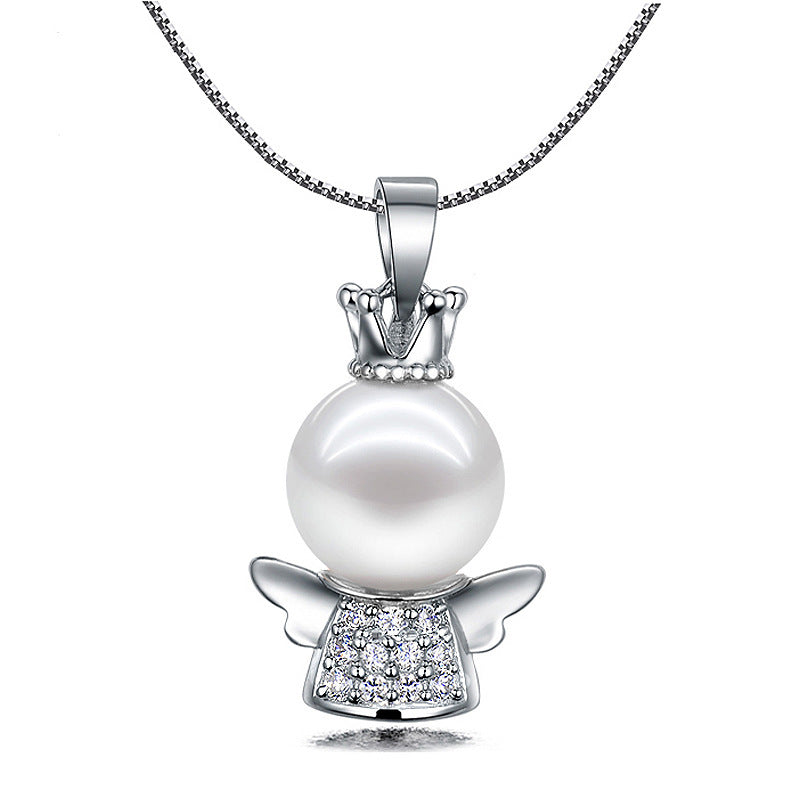 Zircon Angel Pearl Silver Women Necklace & S925 Silver Necklace