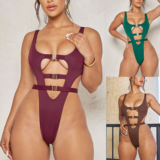 Hollow Binding Multicolor One-piece Lady