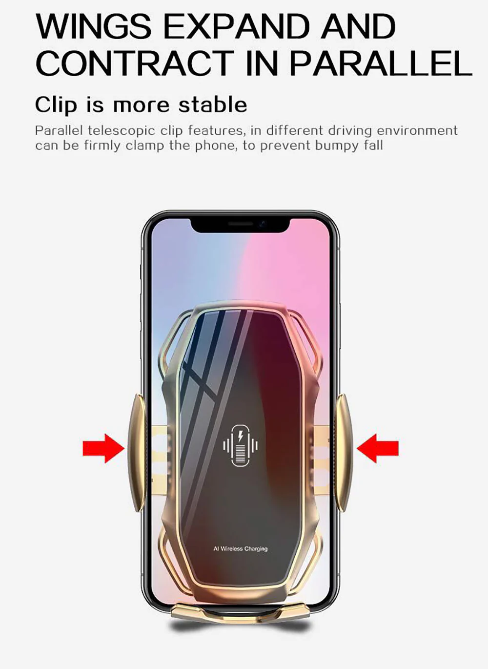 10W Wireless Car Phone Charger - Smart Sensor Holder with Clamping