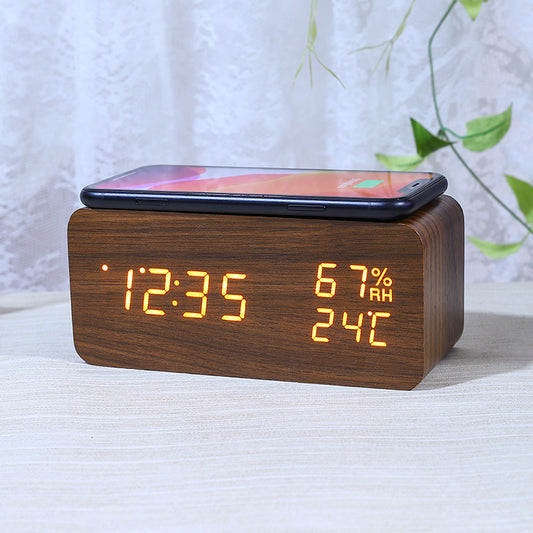 Smart Wireless Charging Wooden Alarm Clock