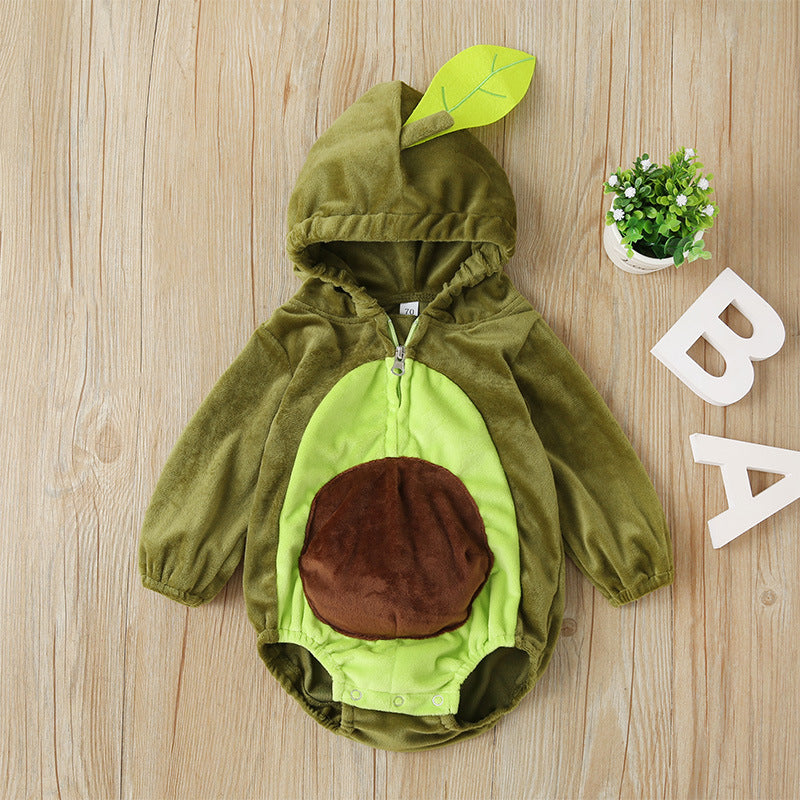 baby avocado cartoon long sleeve jumpsuit - baby avocado hooded jumpsuit