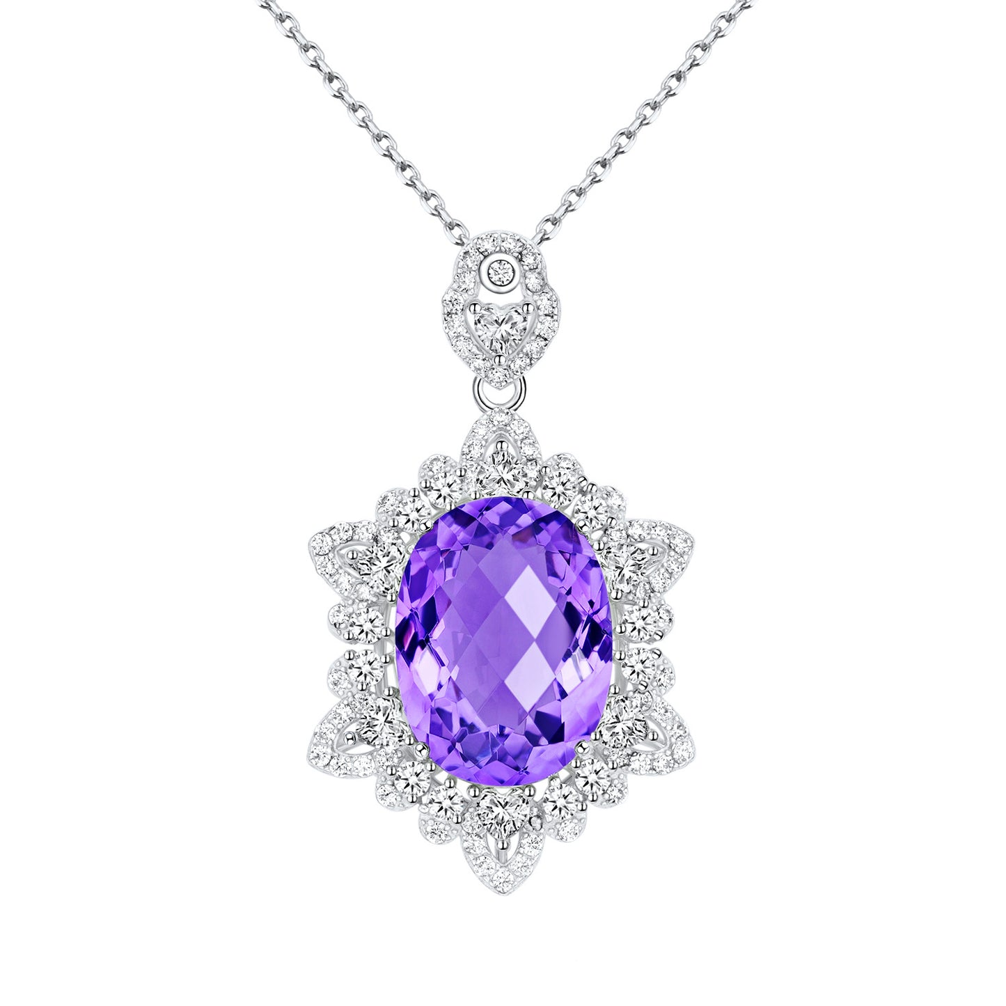 S925 Sterling Silver Natural Amethyst Necklace