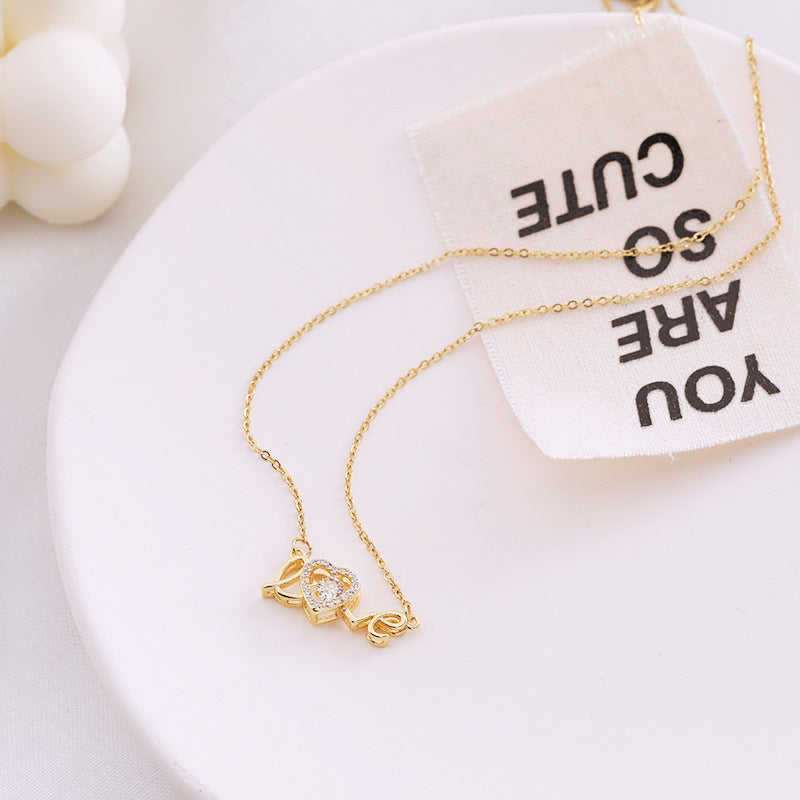 love necklace & Love Necklace & gold color crystal love necklace