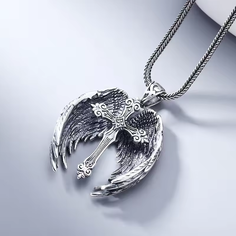 925 Sterling Silver Wings Cross Pendant