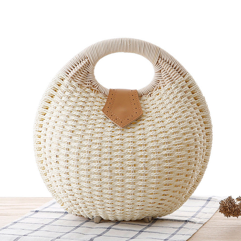 Women's Round Straw Bag - Beach Bag - Straw Woven Round Summer Bag