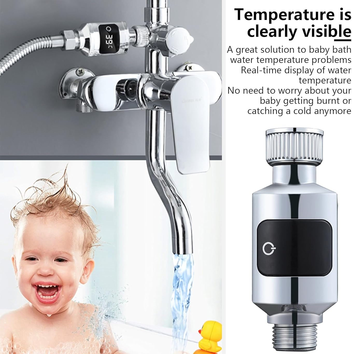 Shower Thermometer, LED Digital Display Waterproof Water Thermometer