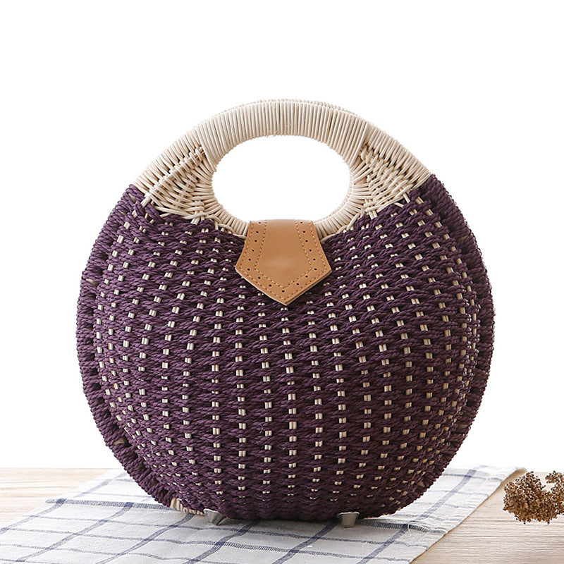 Women's Round Straw Bag - Beach Bag - Straw Woven Round Summer Bag