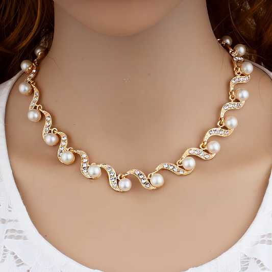 Women's Pearl Necklace and Earrings Set Two-Piece Wedding Set