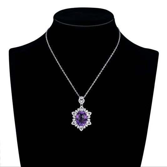 S925 Sterling Silver Natural Amethyst Necklace