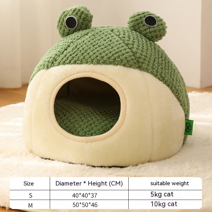 Pet Cat and Dog Nest - Little Frog Series Warm Plush Mat for Autumn and Winter, Full Package Nest for Small Pets Up to 5KG