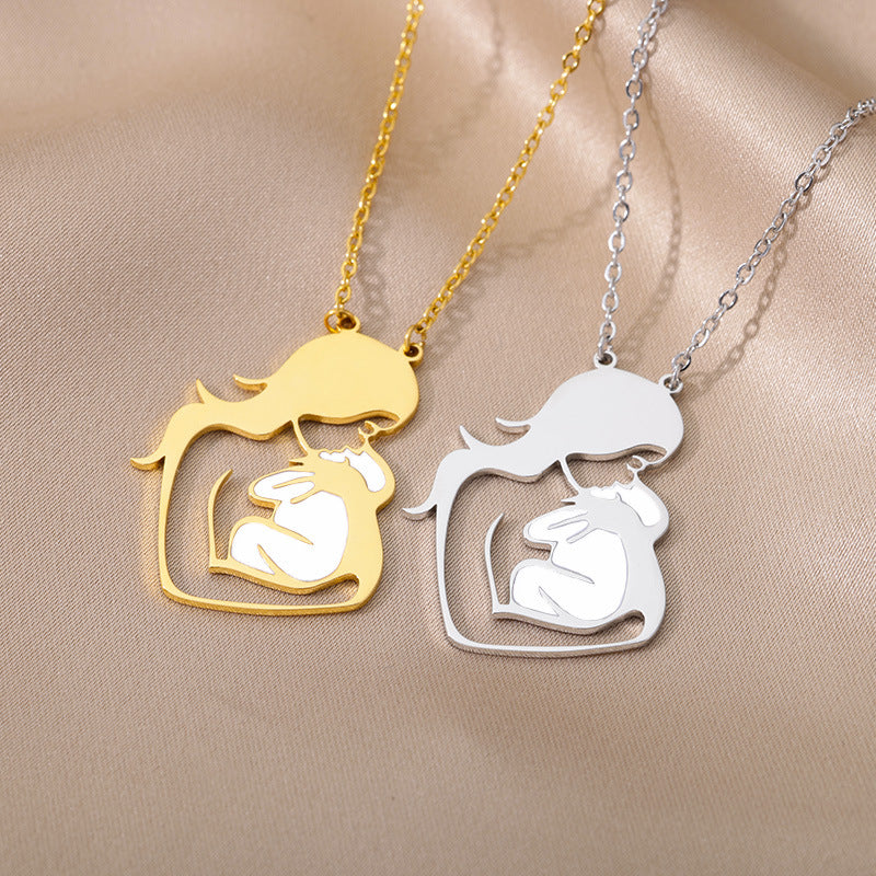 Mother's Day Gift & Stainless Steel Mother Baby Heart Maternity Necklace