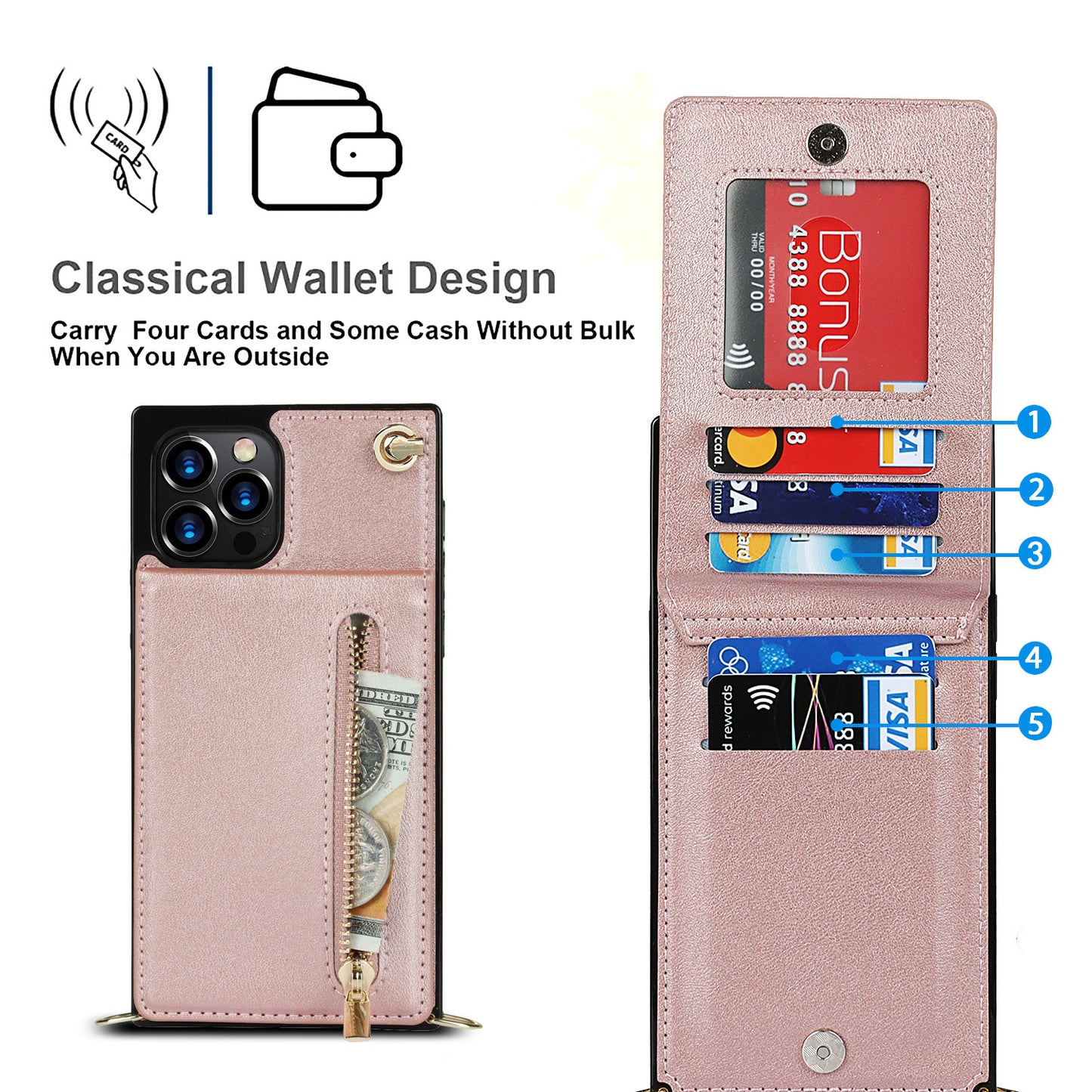 Wallet Case - Zipper Phone Case - Crossbody Phone Holder