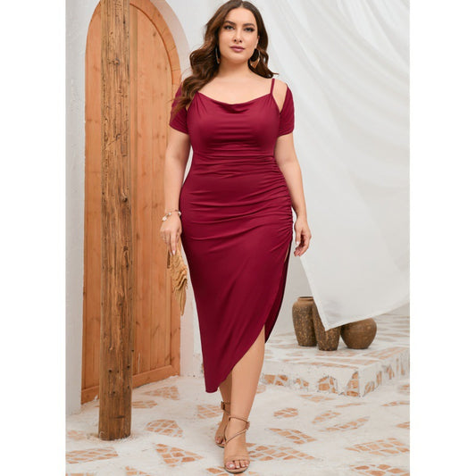 Pleated Slim Halter plus size dress