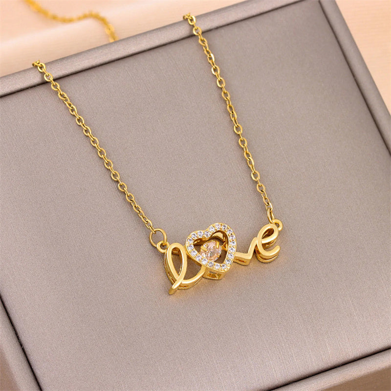 love necklace & Love Necklace & gold color crystal love necklace