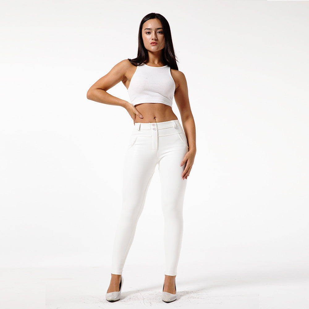 White PU Leather Pants For Women To Wear Fitness