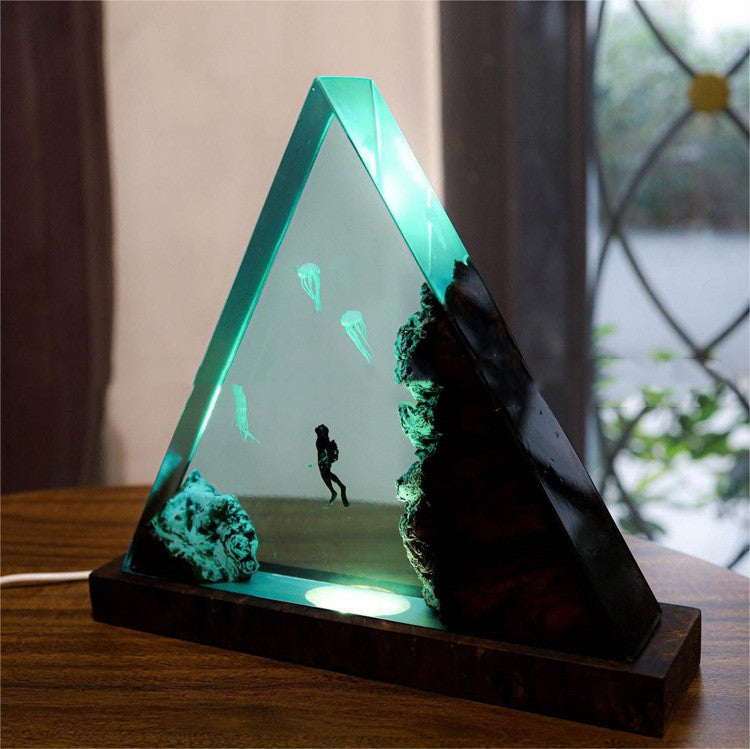 Triangle Wooden Jellyfish Resin Night Lamp