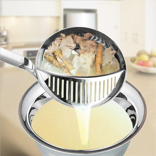 2 in 1 Design Long Handle Colander Strainer Kitchen Stainless Steel Spoon