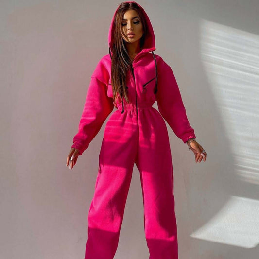 Popular Sports Casual Women Hooded Jumpsuit One Piece Suit