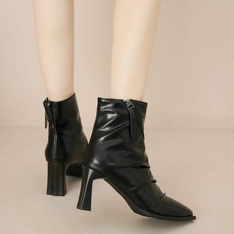 women's upper Pleated Pointed toe heels short Boots