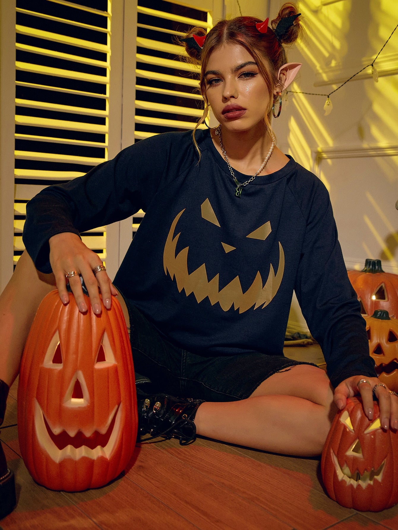 Women's Halloween Printed Top, Women Halloween Pumpkin Printed Top