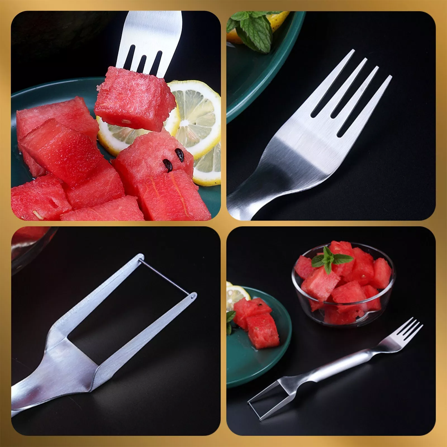 2 In 1 Watermelon Fork Slicer Stainless Steel Fruit Cutter
