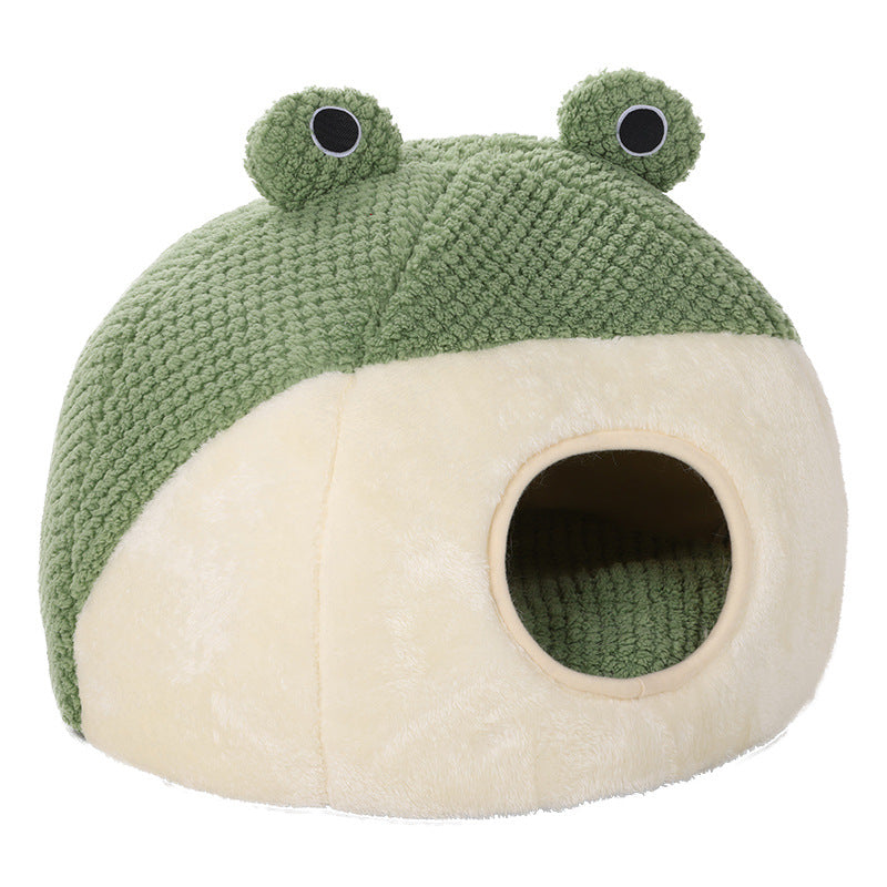 Pet Cat and Dog Nest - Little Frog Series Warm Plush Mat for Autumn and Winter, Full Package Nest for Small Pets Up to 5KG