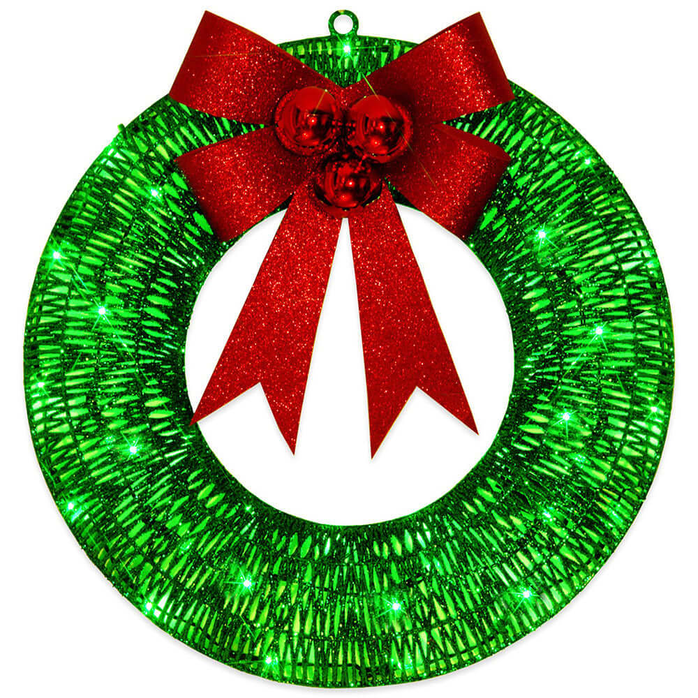 Elegant Gold and Green Christmas Wreath - 20-Inch Holiday Decoration with LED Lights