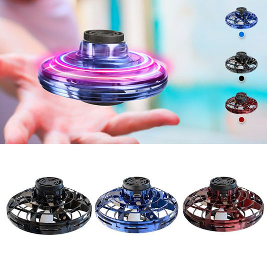 Mini Fingertip Gyro Drone with LED, UFO design, and interactive spinning feature for kids