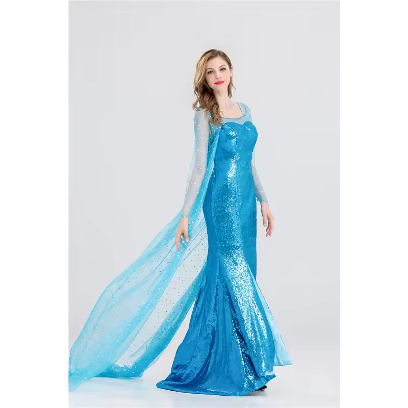 Women's Girl Elsa Cosplay Costume, Halloween Princess Dress