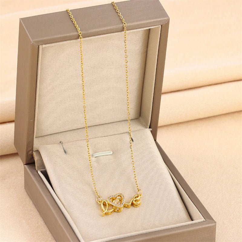 love necklace & Love Necklace & gold color crystal love necklace