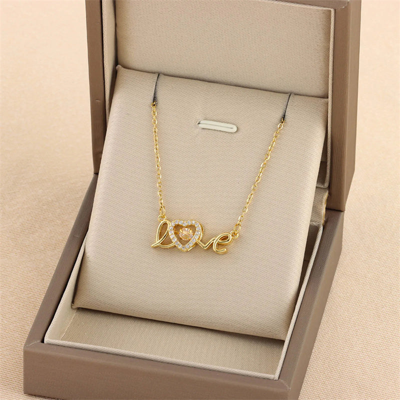 love necklace & Love Necklace & gold color crystal love necklace