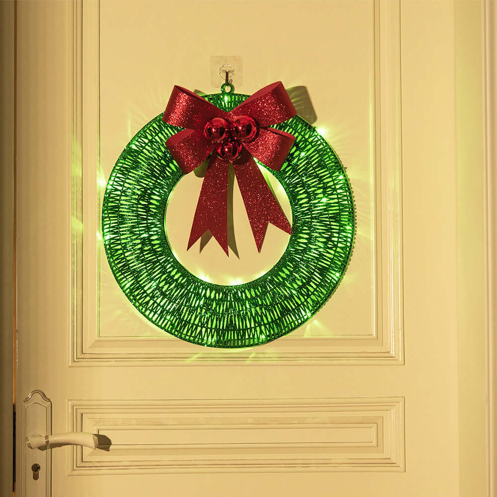 Elegant Gold and Green Christmas Wreath - 20-Inch Holiday Decoration with LED Lights