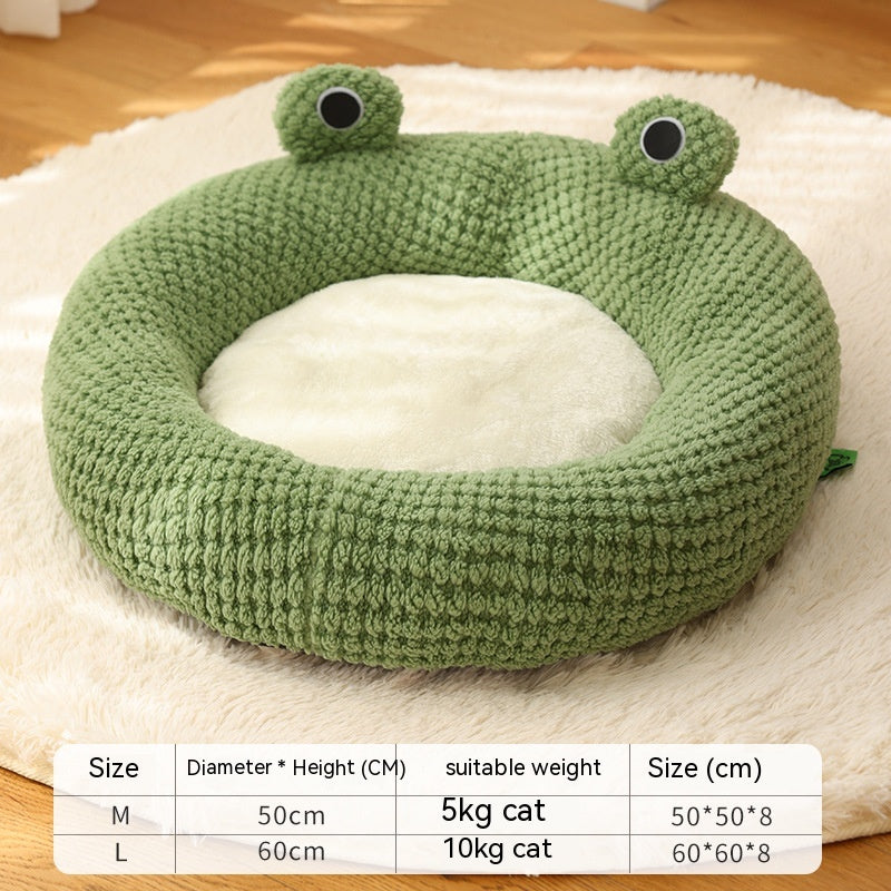 Pet Cat and Dog Nest - Little Frog Series Warm Plush Mat for Autumn and Winter, Full Package Nest for Small Pets Up to 5KG