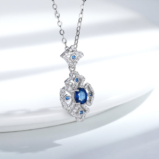 S925 Sterling Silver Vintage Natural Sapphire Necklace