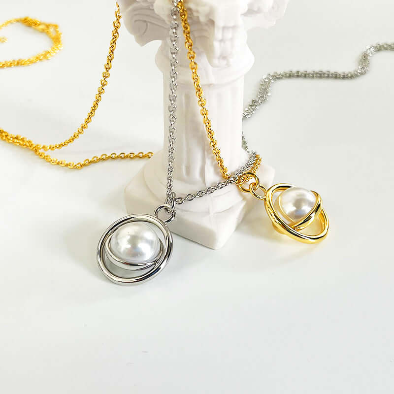 women's round pearl Gemotric necklace