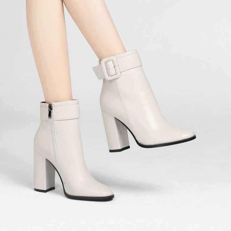 women thick high heel leather ankle boots & leather High Heeled Boots