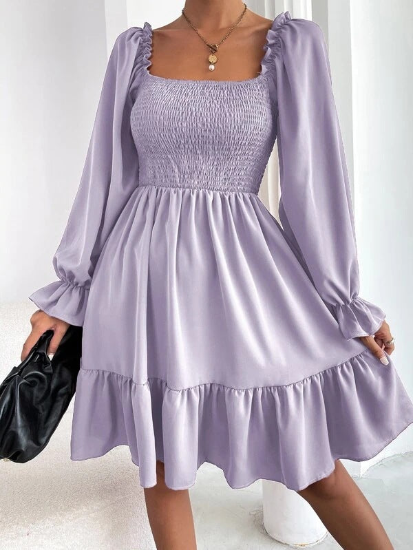 Women's Square Neck Ruffle Swing Dress