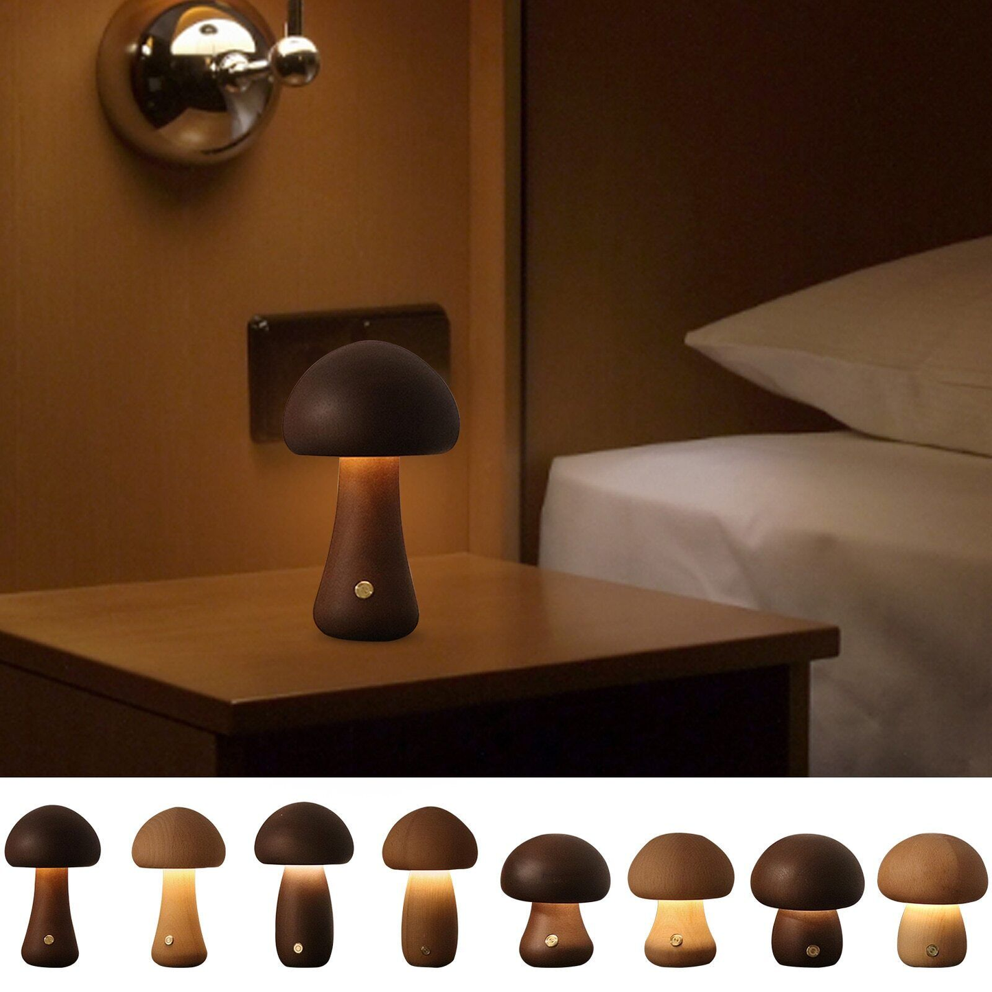 Wooden Mushroom Night Light, Mushroom Night Light with Touch Switch