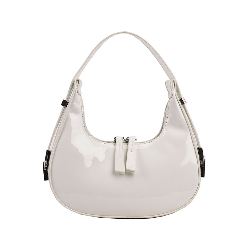 Women's Crescent Shaped Shiny Shoulder Bag - Women's Armpit Bag