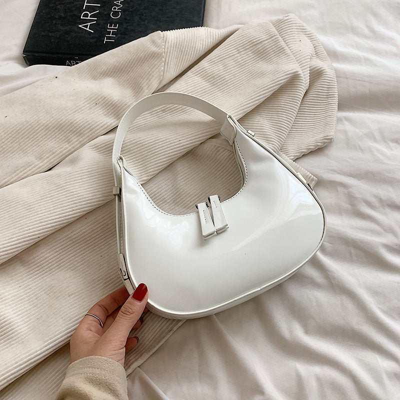 Women's Crescent Shaped Shiny Shoulder Bag - Women's Armpit Bag