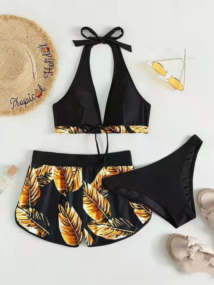 Leaf Patterned Bikini Shorts